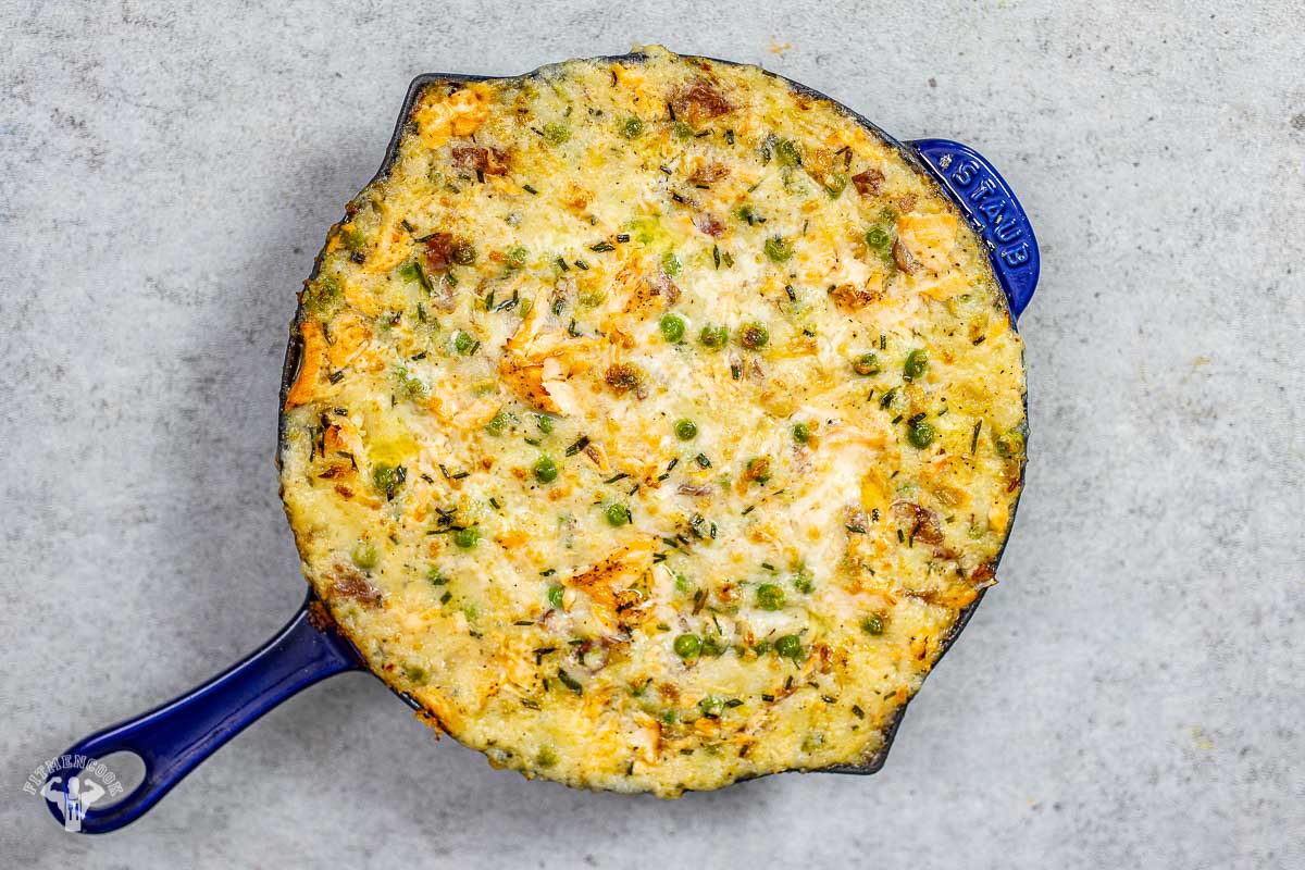 Cheesy Salmon, Pea & Potato Bake