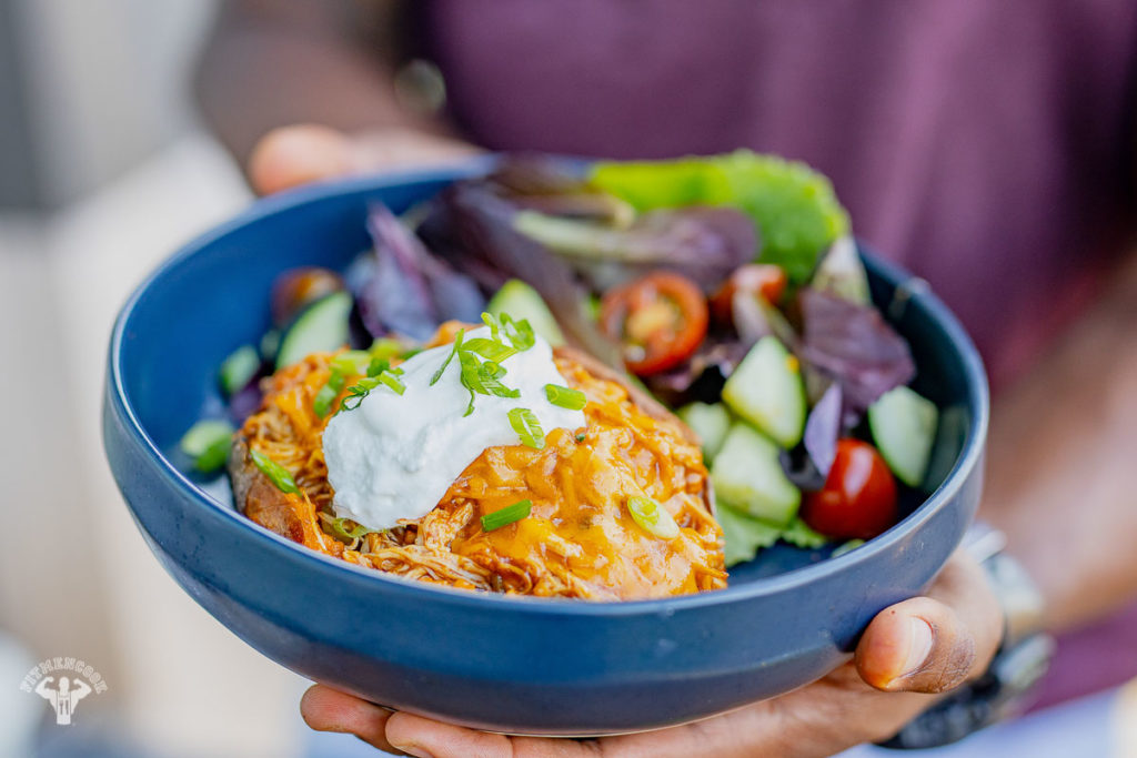 BBQ Pulled Chicken Stuffed Sweet Potato (Instant Pot)