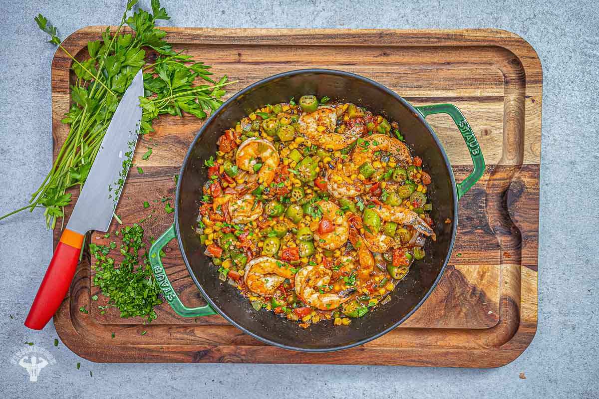 Tomatoes, Corn and Okra with Shrimp