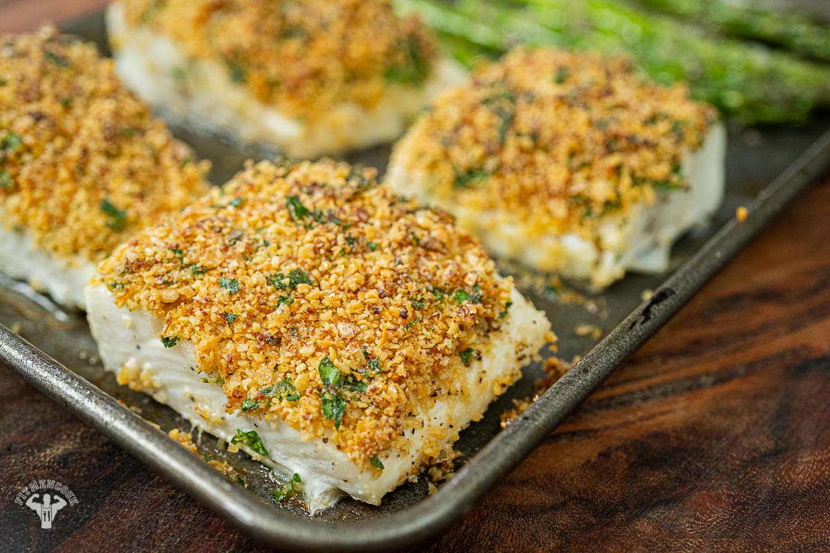 Panko Parmesan Halibut Sheet Pan Dinner